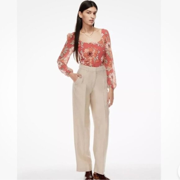 ARITZIA  WILFRED Grace Blush Floral Flowy Boho Long Sleeve Crop Top Size S New - Picture 3 of 15